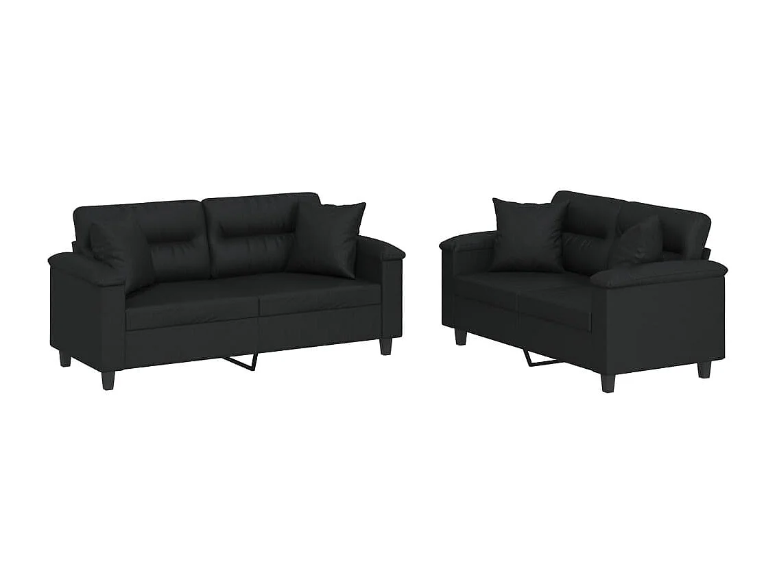 Conjunto de sofá de 2 piezas con cojines de piel sintética negra