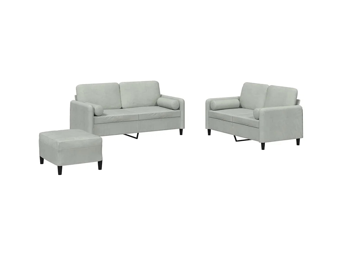 Conjunto de sofá de 3 piezas con cojines de terciopelo gris claro