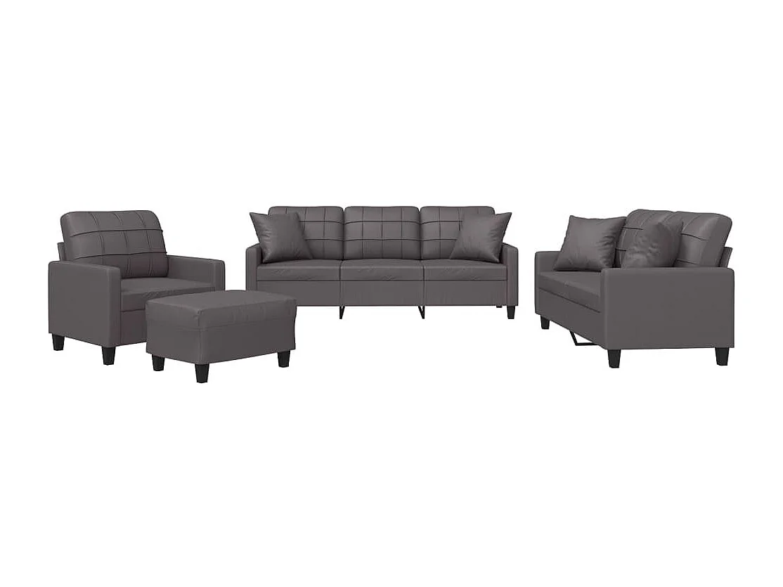 4-teiliges Sofaset mit grauen Kunstlederkissen