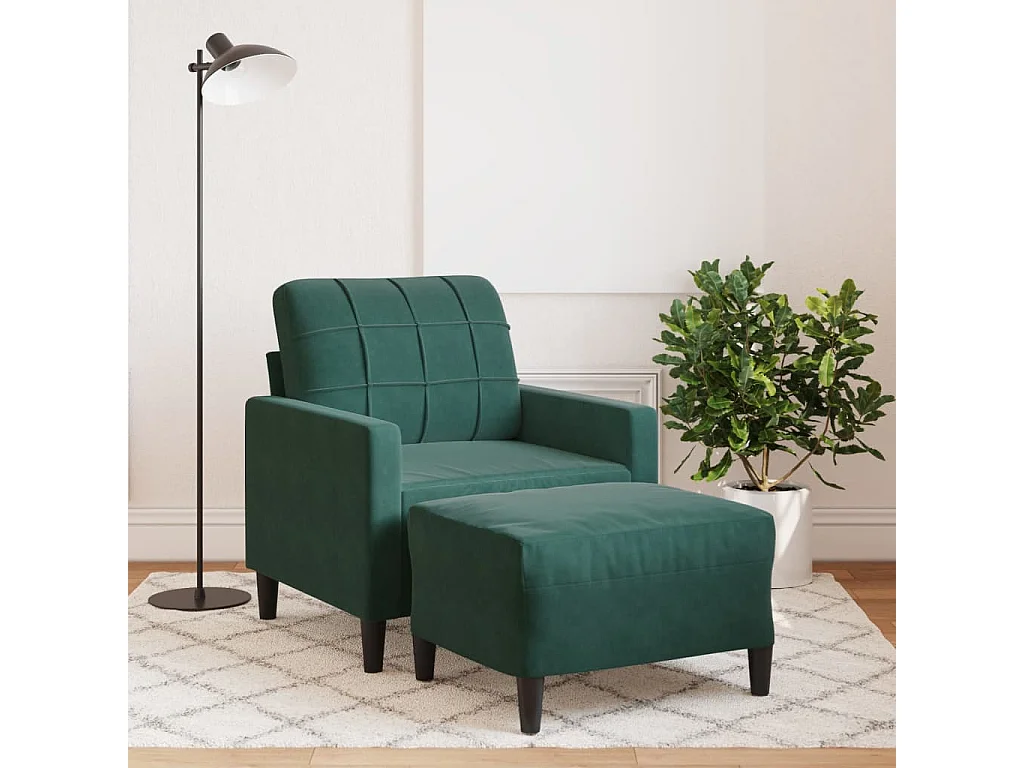 Poltrona con poggiapiedi Verde scuro 60 cm Velluto
