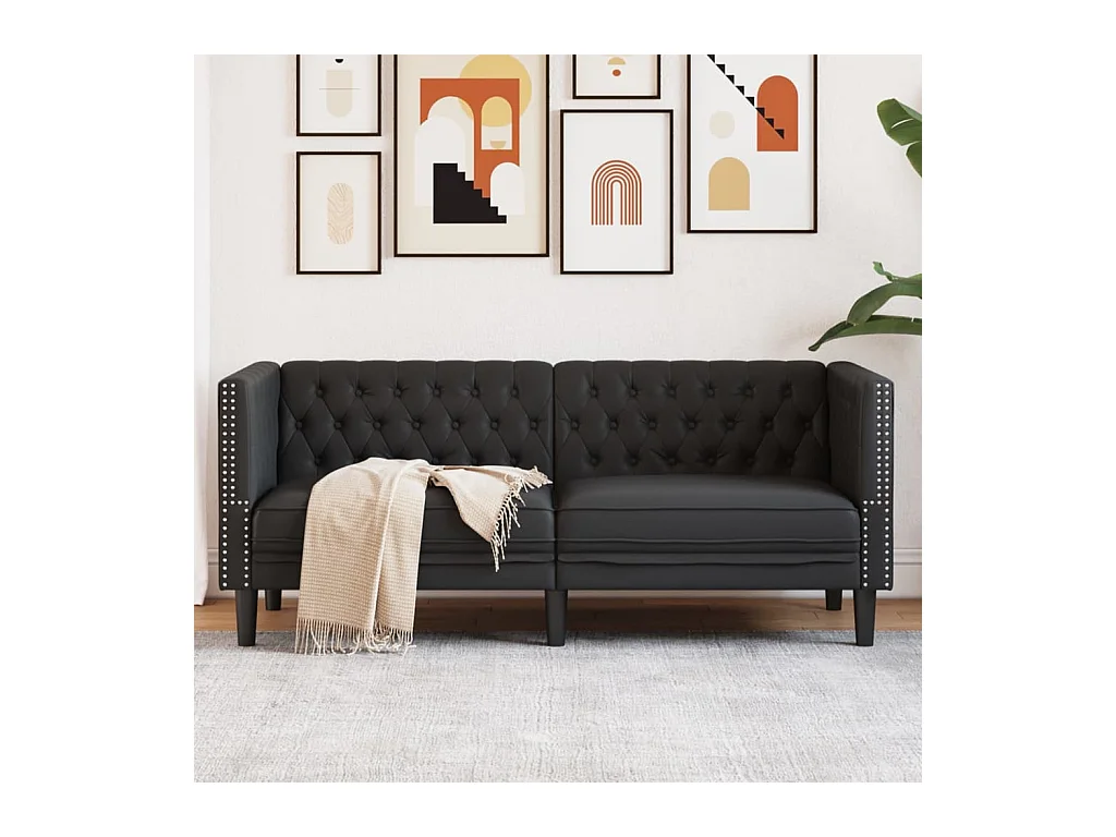 Divano Chesterfield a 2 posti in similpelle nera