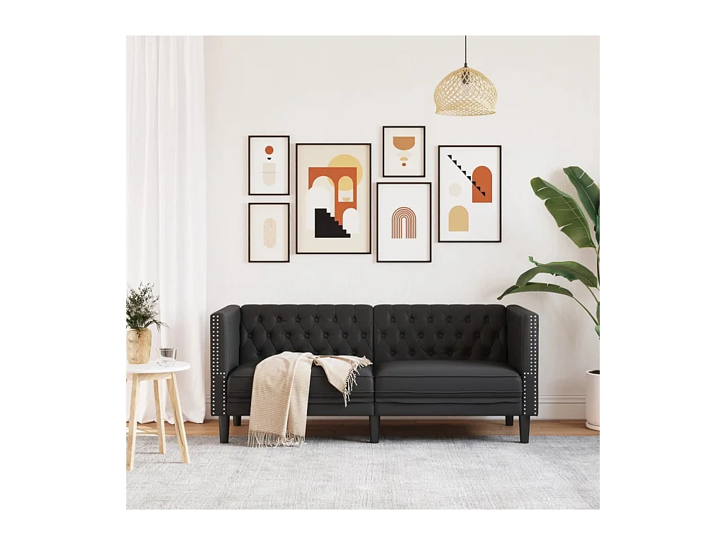 Divano Chesterfield a 2 posti in similpelle nera