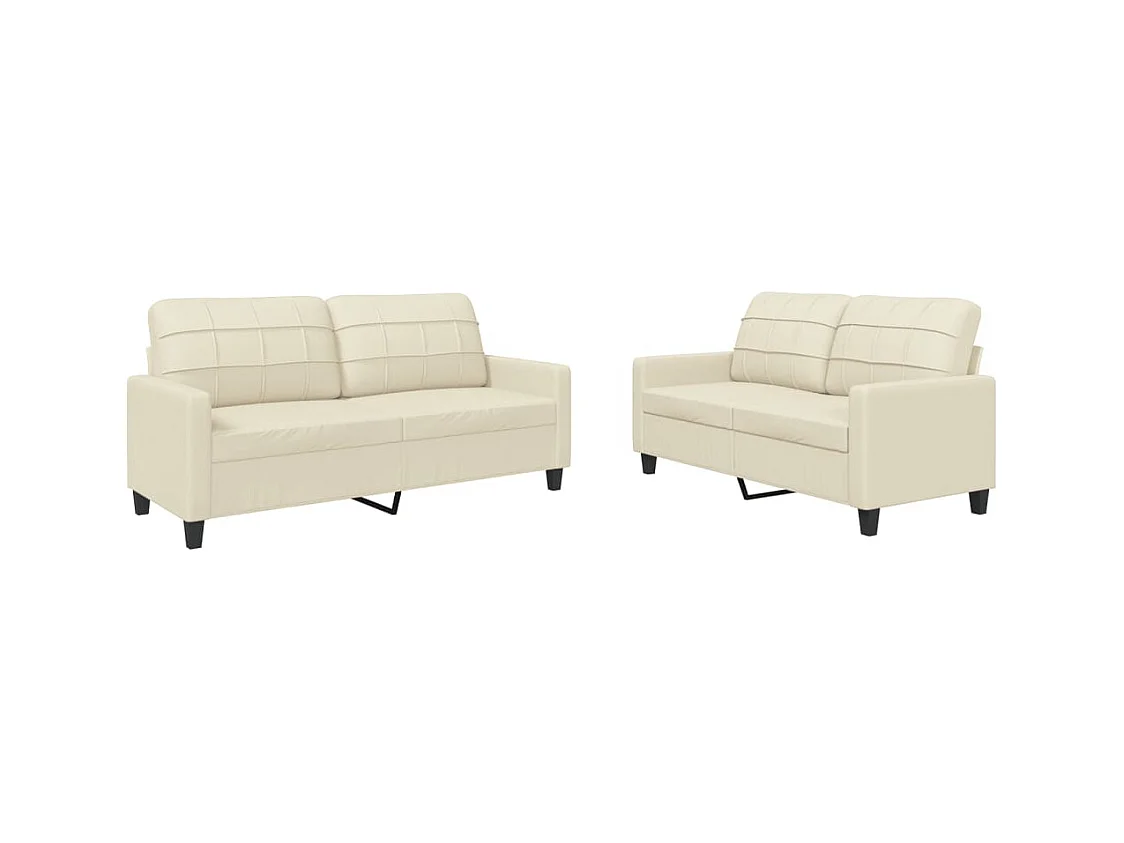 2-delige bankset met kussens, crèmekleurig kunstleer