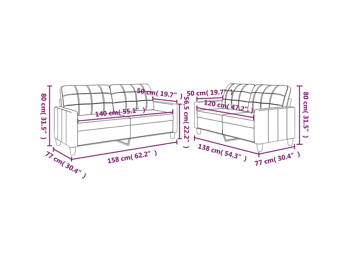 2-delige bankset met kussens, crèmekleurig kunstleer