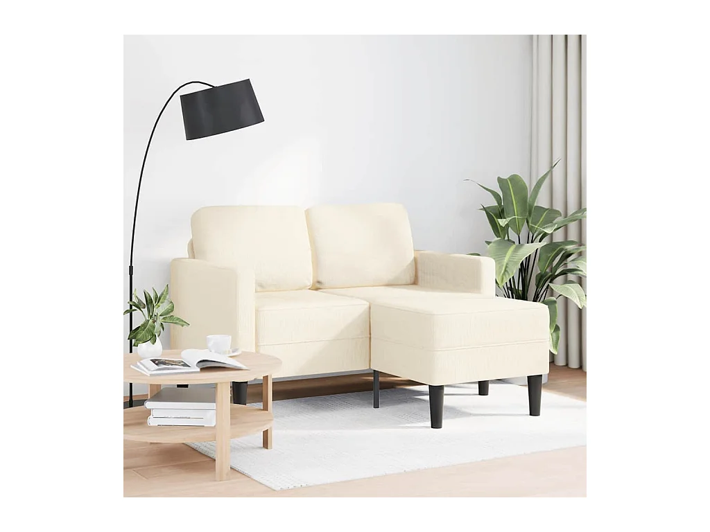 Divano 2 posti con chaise longue a L crema 125 cm lino