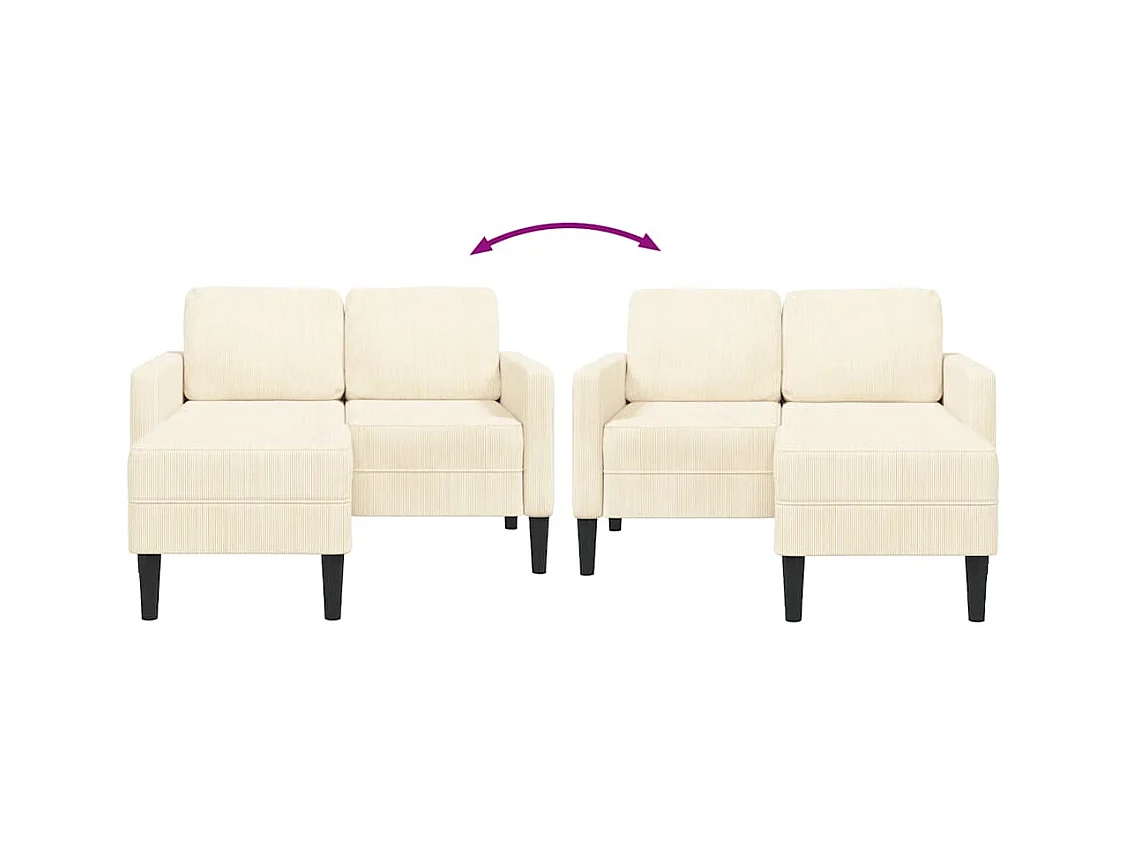 Divano 2 posti con chaise longue a L crema 125 cm lino