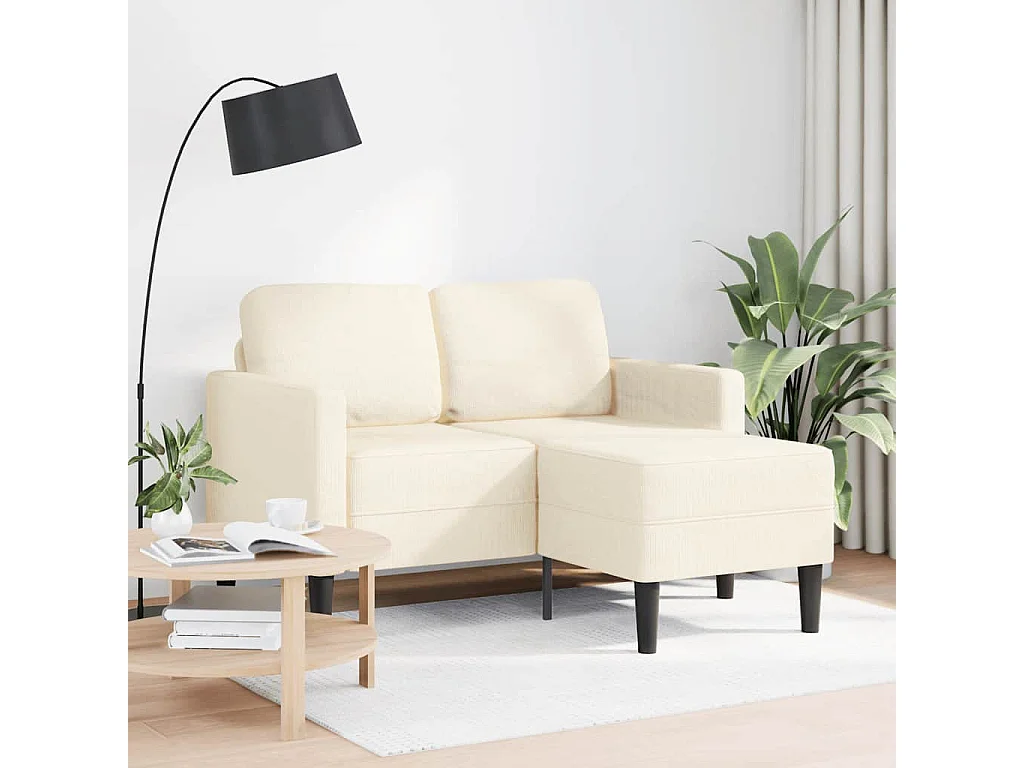 2-zitsbank met L-vormige chaise longue crème 125 cm linnen