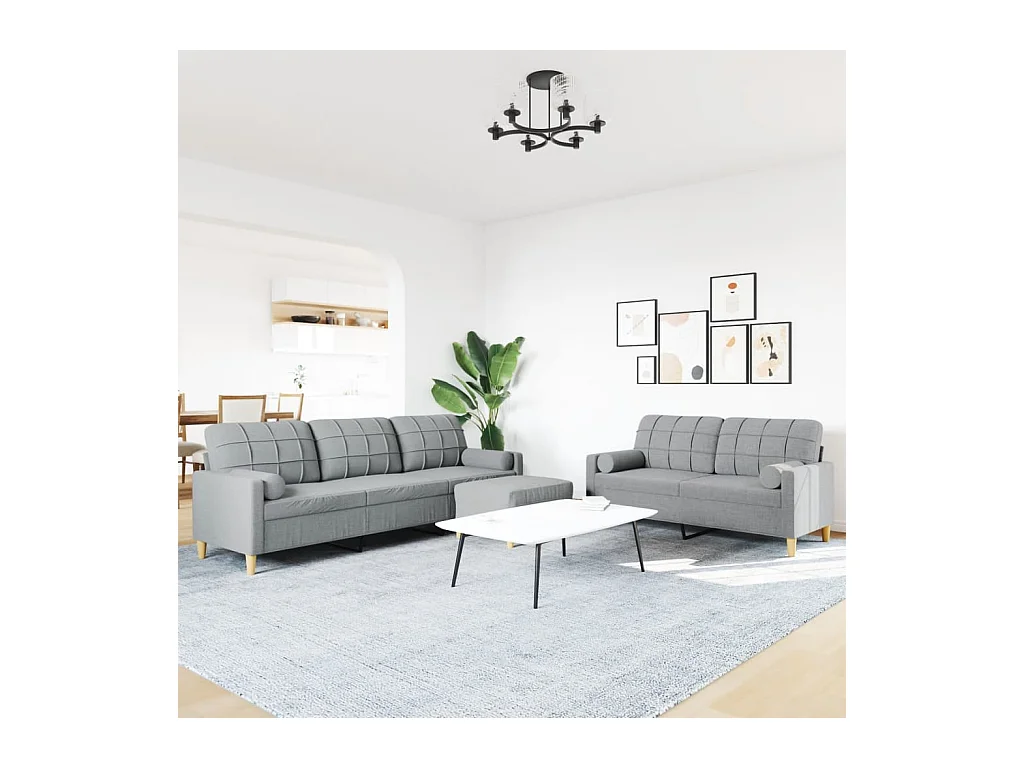 Conjunto de sofá de 3 piezas con reposapiés y cojines decorativos