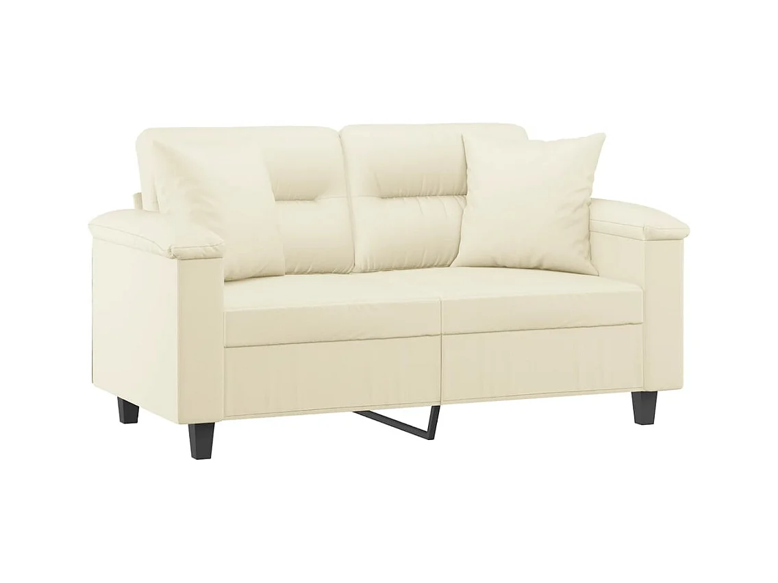 Sofá de 2 plazas con cojines color crema de 120 cm en piel sintética.