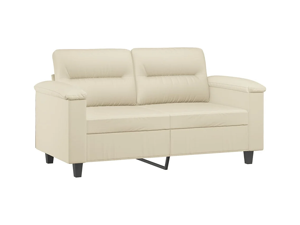 Sofá de 2 plazas con cojines color crema de 120 cm en piel sintética.