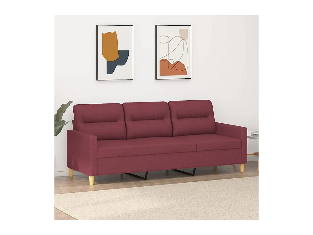 Sofá 3 plazas Rojo burdeos 180 cm Tela