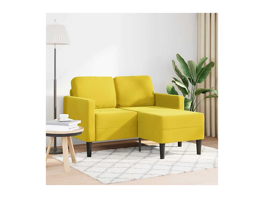 Divano 2 posti con chaise longue a L in velluto giallo, 125 cm