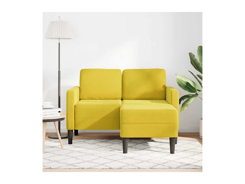 Divano 2 posti con chaise longue a L in velluto giallo, 125 cm