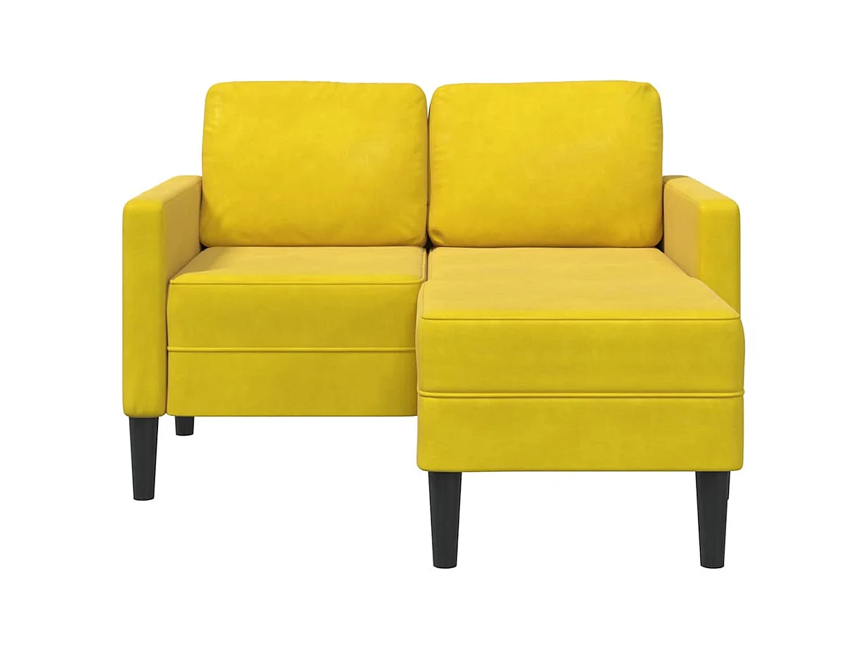 Divano 2 posti con chaise longue a L in velluto giallo, 125 cm