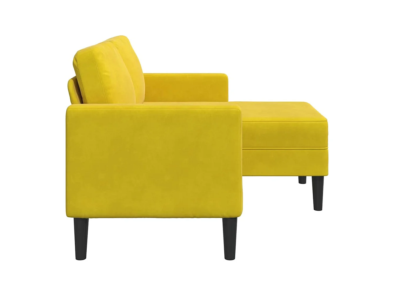Divano 2 posti con chaise longue a L in velluto giallo, 125 cm