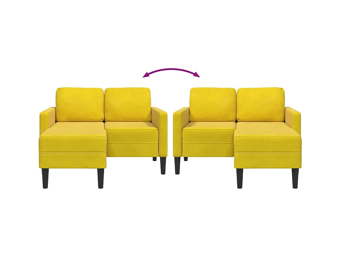Divano 2 posti con chaise longue a L in velluto giallo, 125 cm