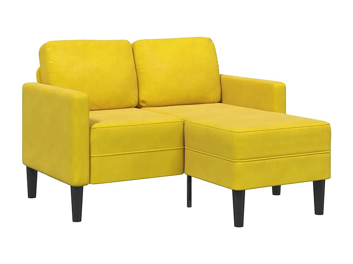 2-zitsbank met L-vormige chaise longue in geel fluweel, 125 cm