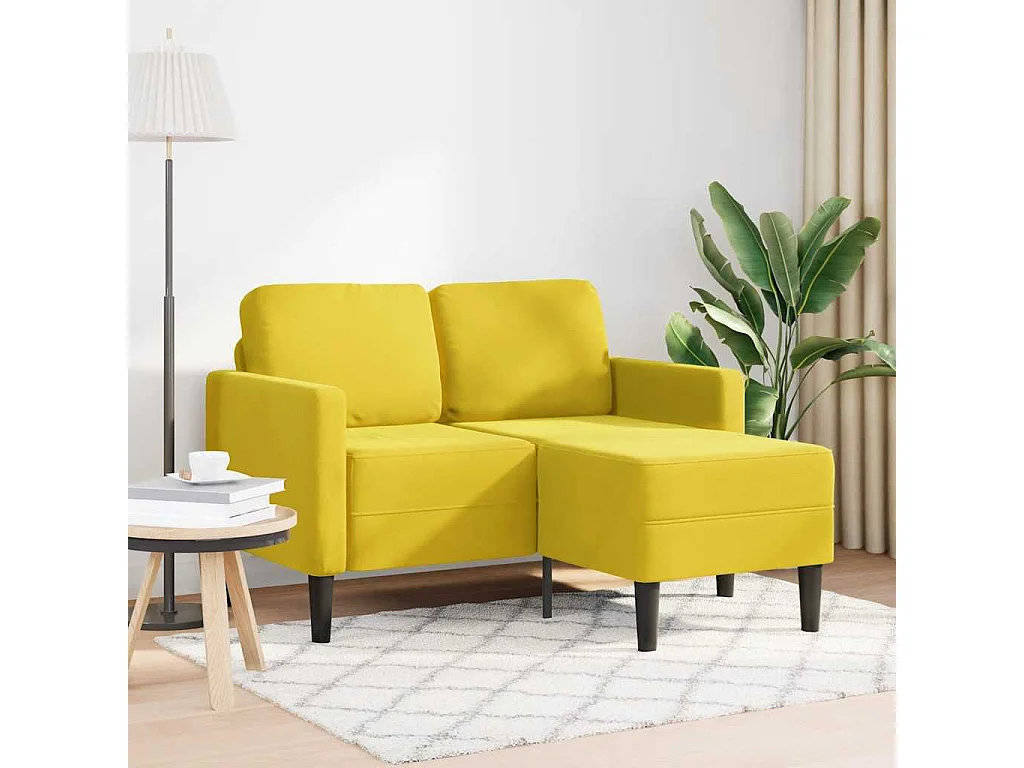 2-zitsbank met L-vormige chaise longue in geel fluweel, 125 cm