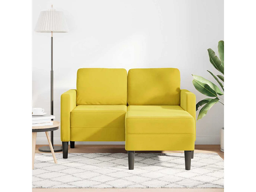 2-zitsbank met L-vormige chaise longue in geel fluweel, 125 cm