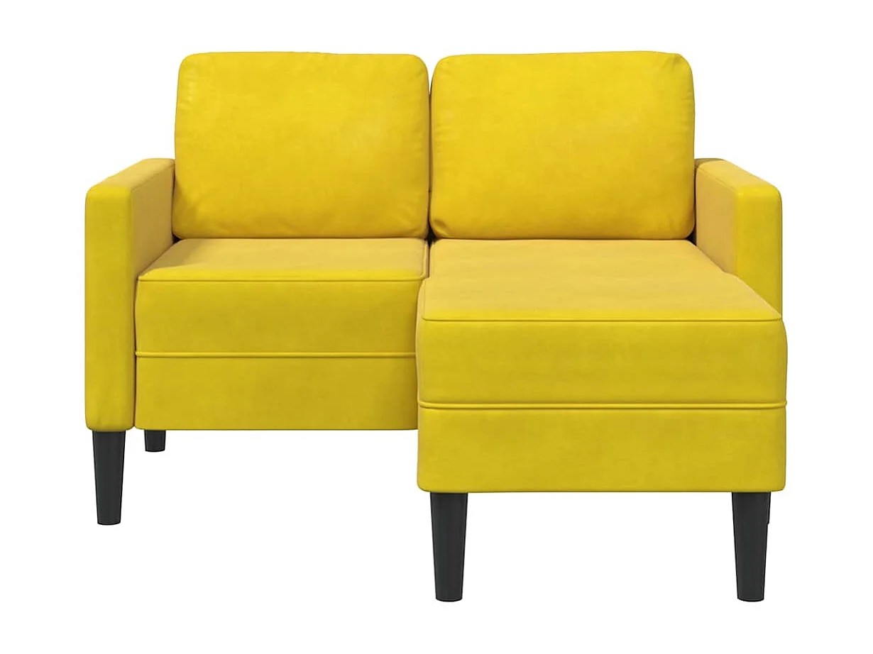 2-zitsbank met L-vormige chaise longue in geel fluweel, 125 cm