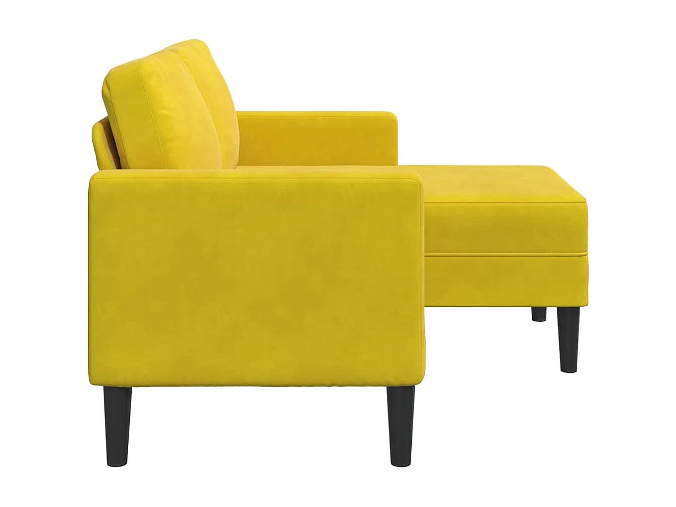 2-zitsbank met L-vormige chaise longue in geel fluweel, 125 cm