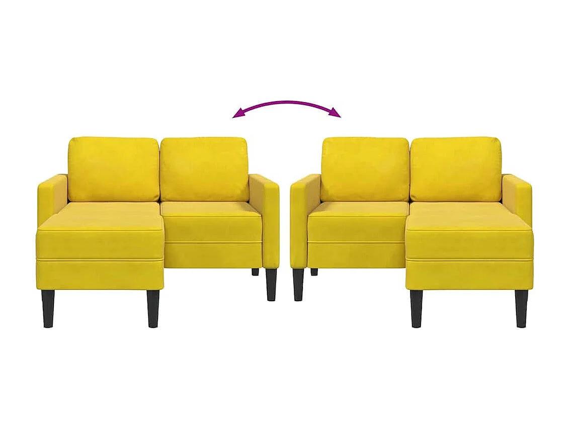 2-zitsbank met L-vormige chaise longue in geel fluweel, 125 cm