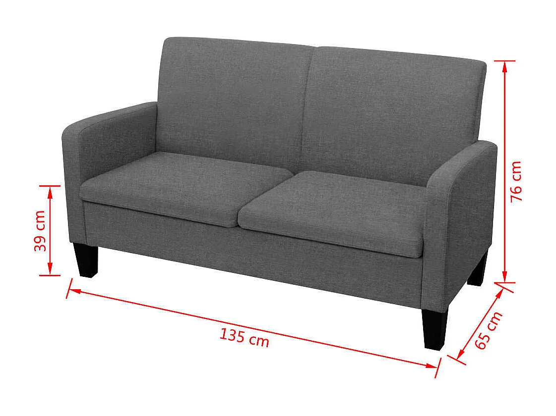 Sofá de 2 plazas 135x65x76 cm Gris oscuro