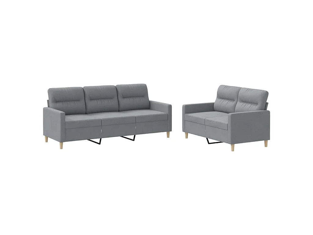 Ensemble de canapés 2 pcs avec coussins Gris clair Tissu