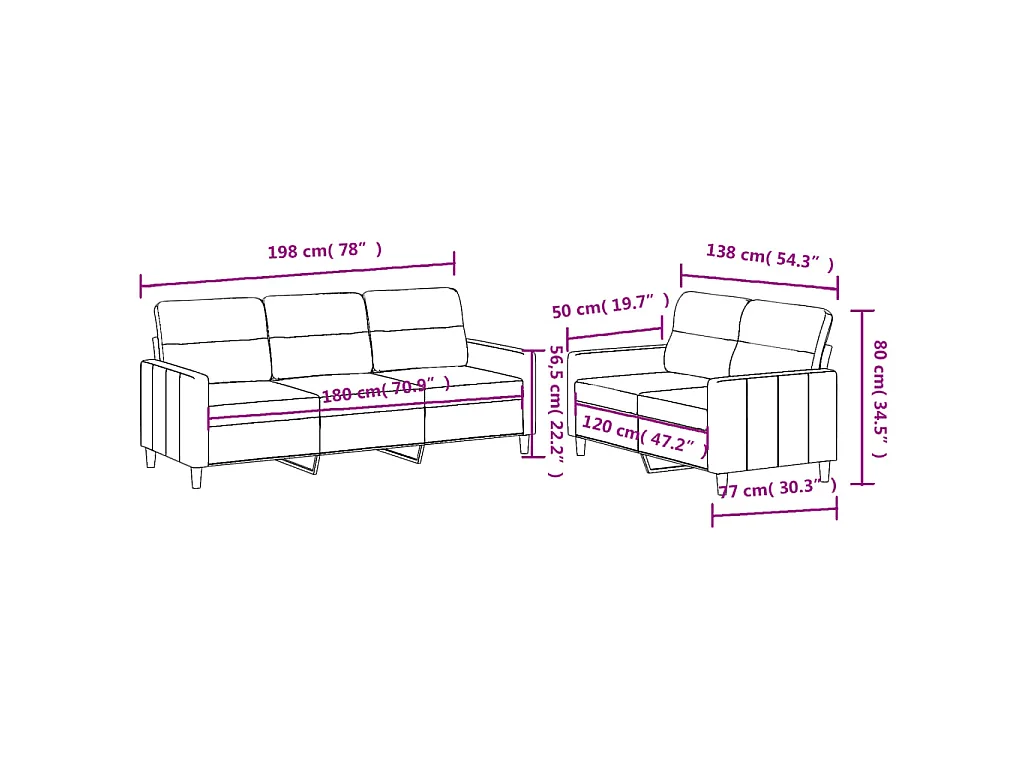 Ensemble de canapés 2 pcs avec coussins Gris clair Tissu
