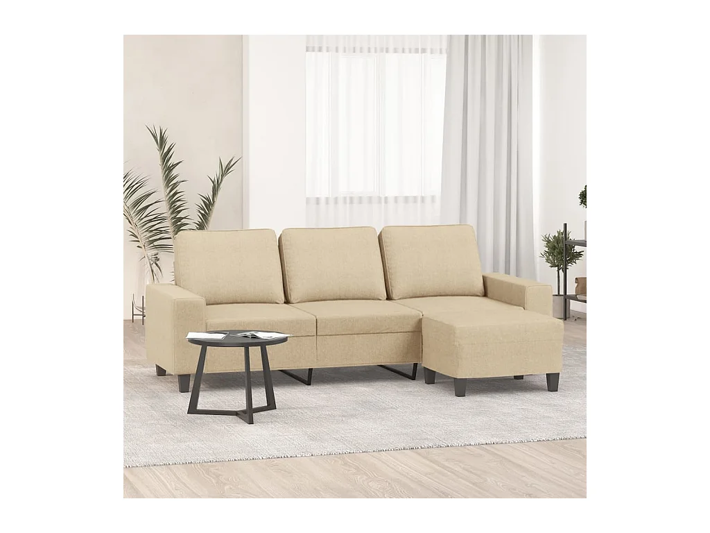 3-zitsbank met voetenbank crème 180 cm stof