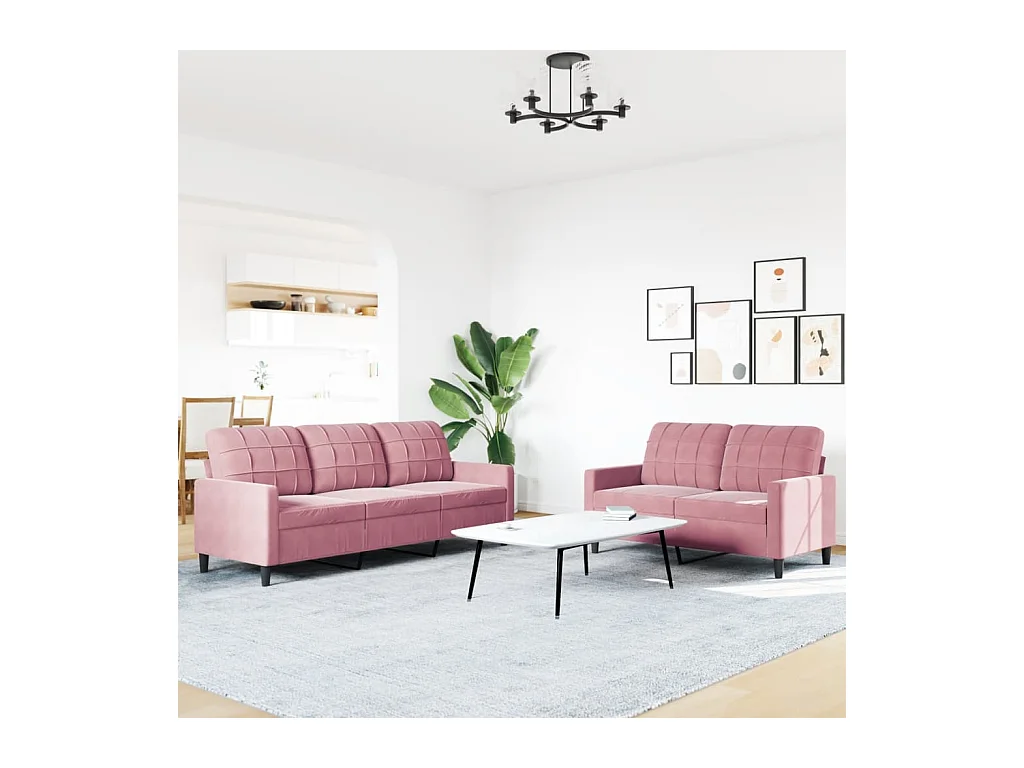 Set di divani 2 pezzi con cuscini, velluto rosa