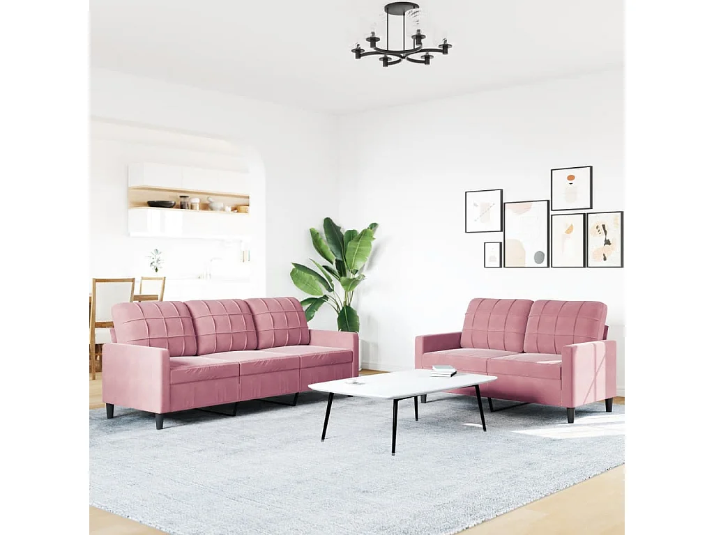 Conjunto de sofá de 2 piezas con cojines, terciopelo rosa