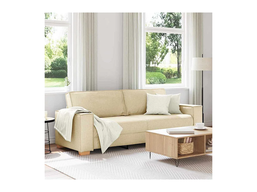 Sofa 3 places avec coussin Crème 220 x 78 x 84 cm tissu