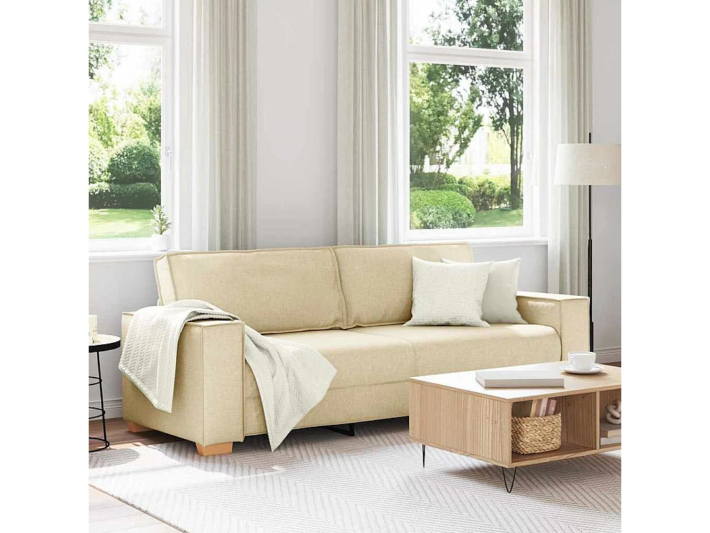 Sofa 3 places avec coussin Crème 220 x 78 x 84 cm tissu