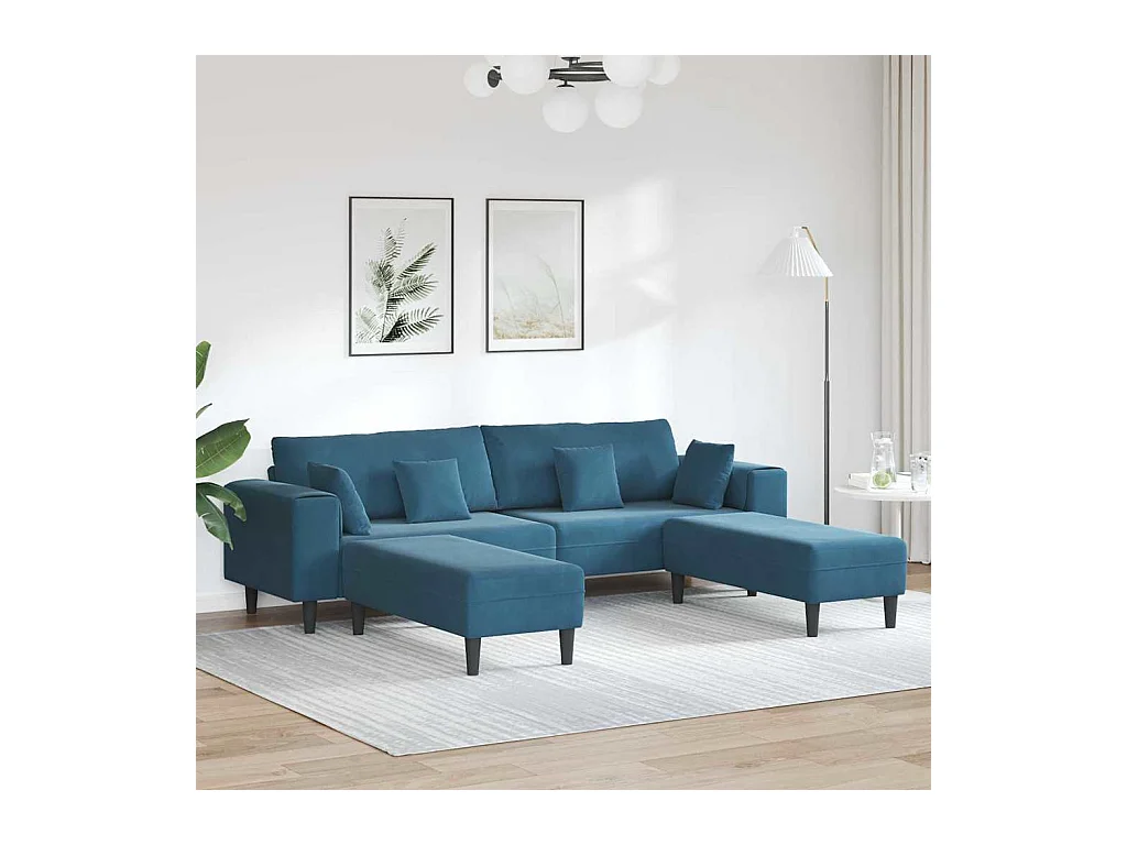 Set di divani in velluto con cuscino 3 pezzi blu 208 cm velluto