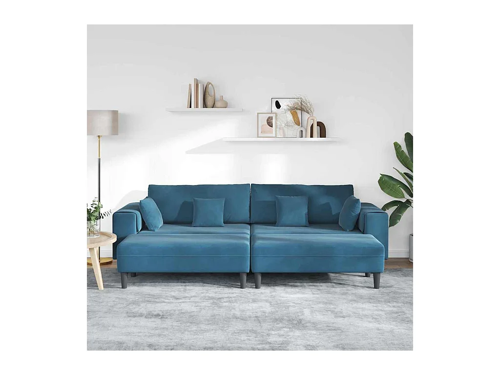 Set di divani in velluto con cuscino 3 pezzi blu 208 cm velluto
