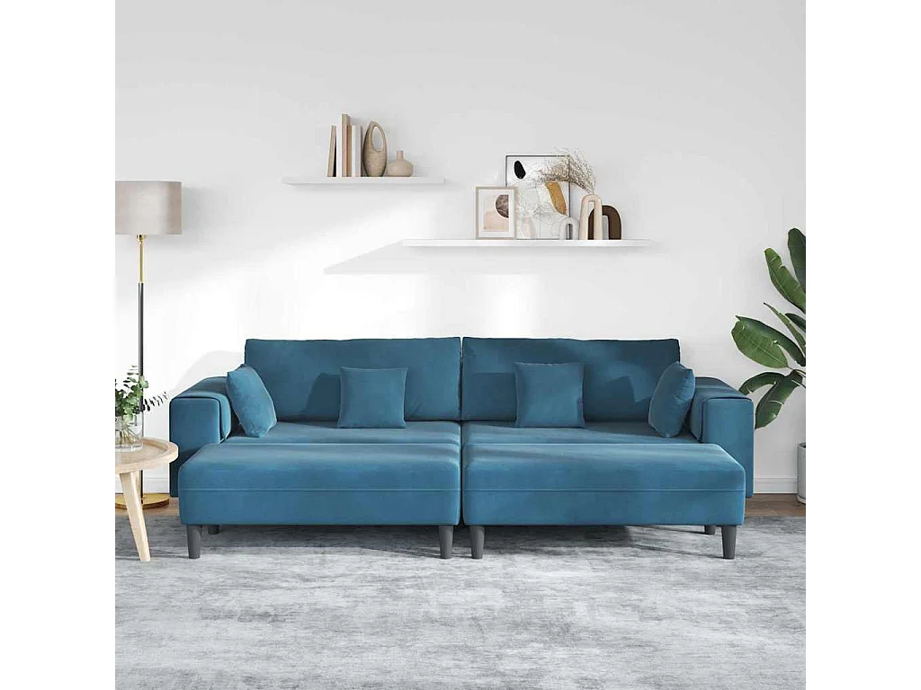 Canapé en velours avec coussin 3 pcs Bleu 208 cm Velours
