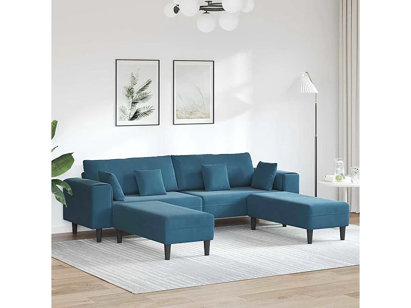 Set di divani in velluto con cuscino 3 pezzi blu 208 cm velluto