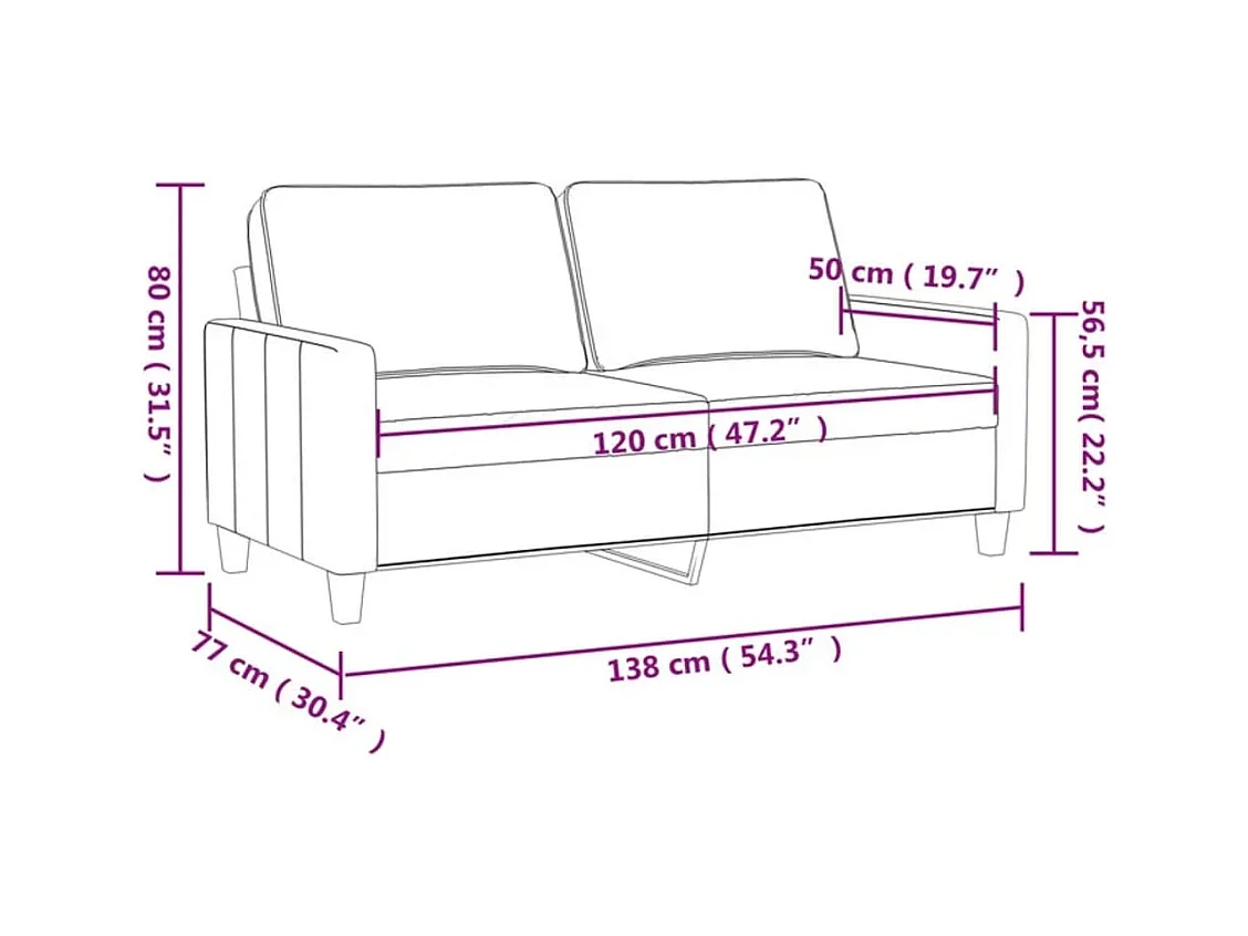 Canapé à 2 places Noir 120 cm Tissu