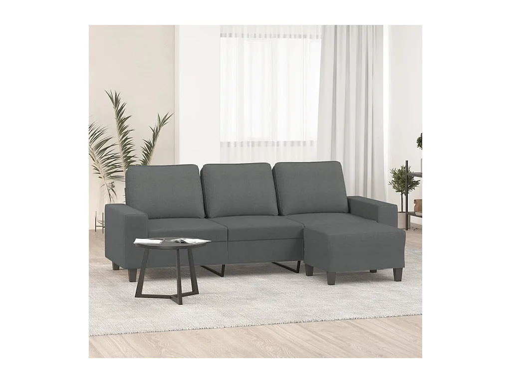 Sofá 3 plazas con reposapiés Gris oscuro 180 cm Tela