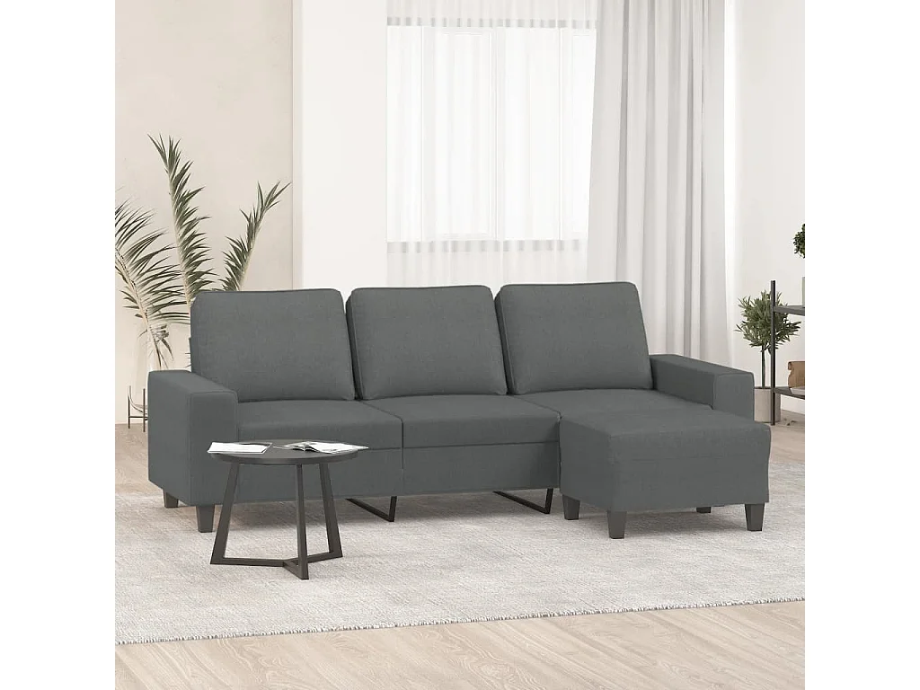 Divano 3 posti con poggiapiedi Grigio scuro 180 cm Tessuto