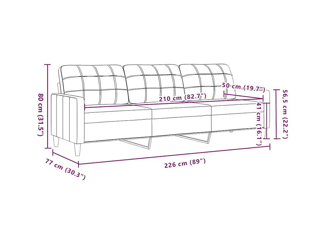 3-zitsbank Crème 210 cm Stof