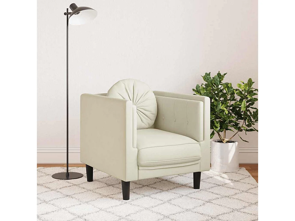 Sillón con cojín de terciopelo crema