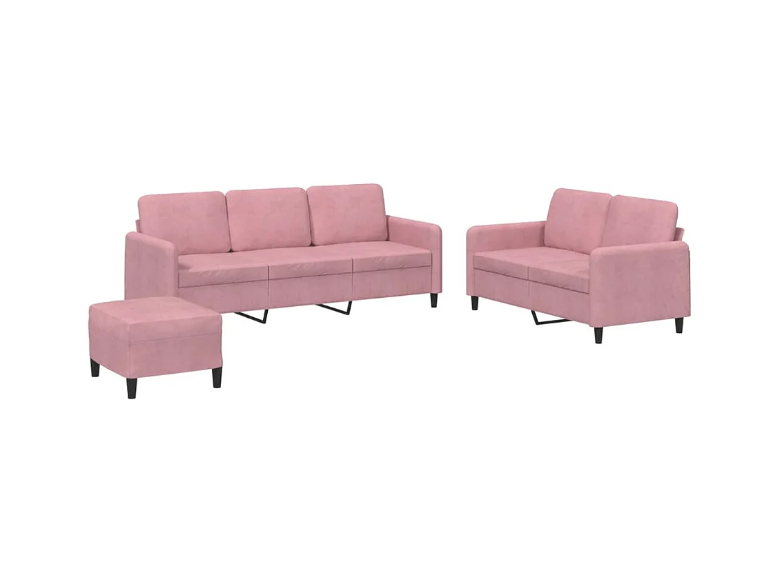 Set di divani in velluto rosa da 3 pezzi