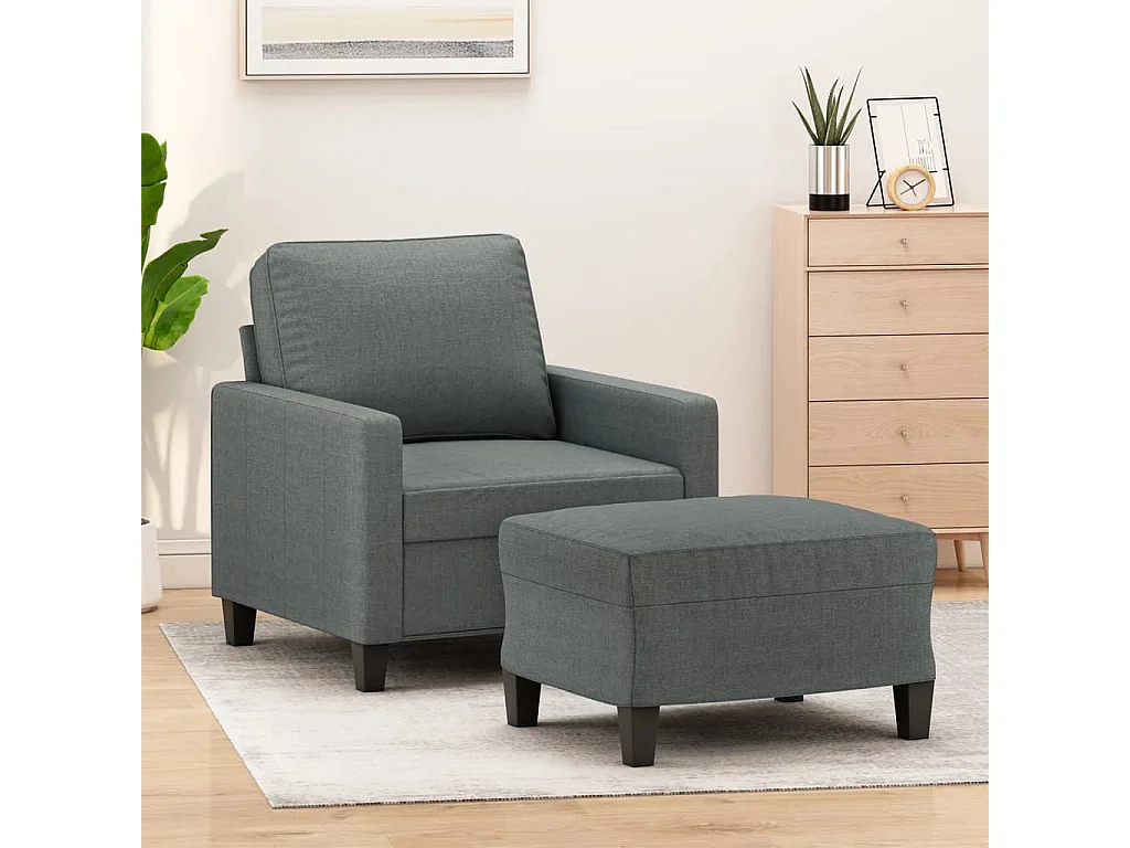 Fauteuil avec repose-pied Gris foncé 60 cm Tissu