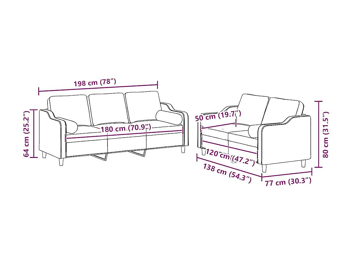 Ensemble de canapés 2 pcs coussins gris clair tissu