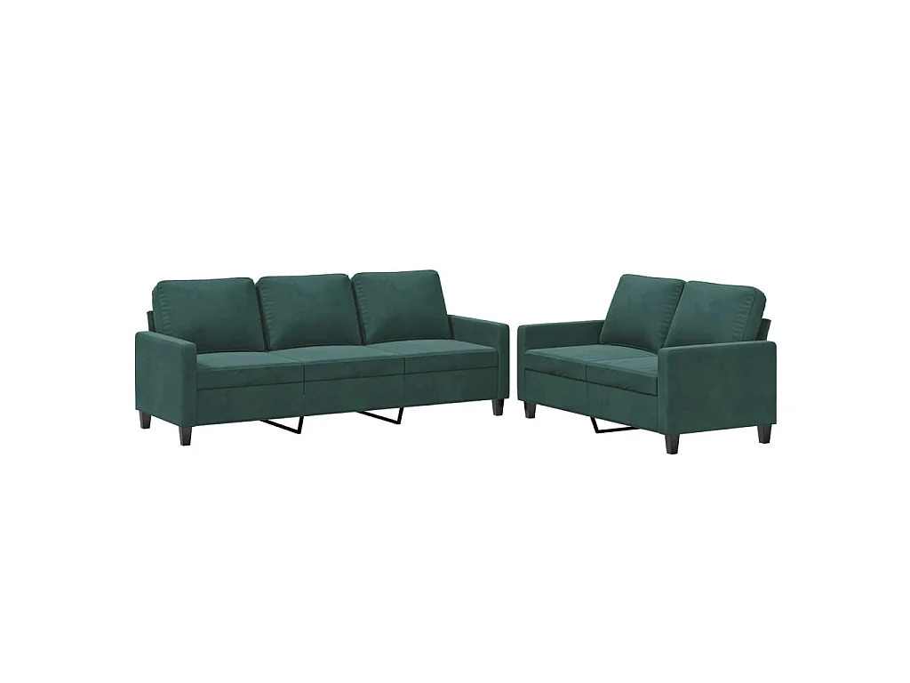 Conjunto de sofá de 2 piezas con cojines de terciopelo verde oscuro
