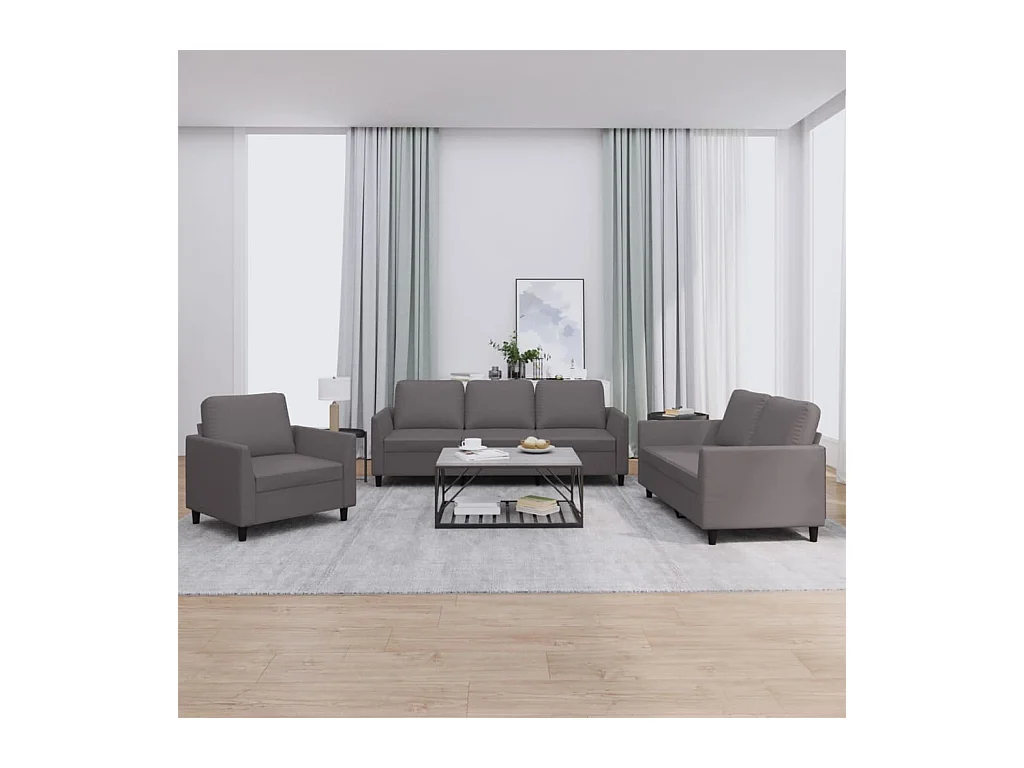 3-delige bankstel met kussens Grijs Kunstleer