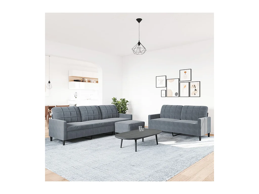 Conjunto de sofá de 3 piezas con cojines Terciopelo Gris Oscuro