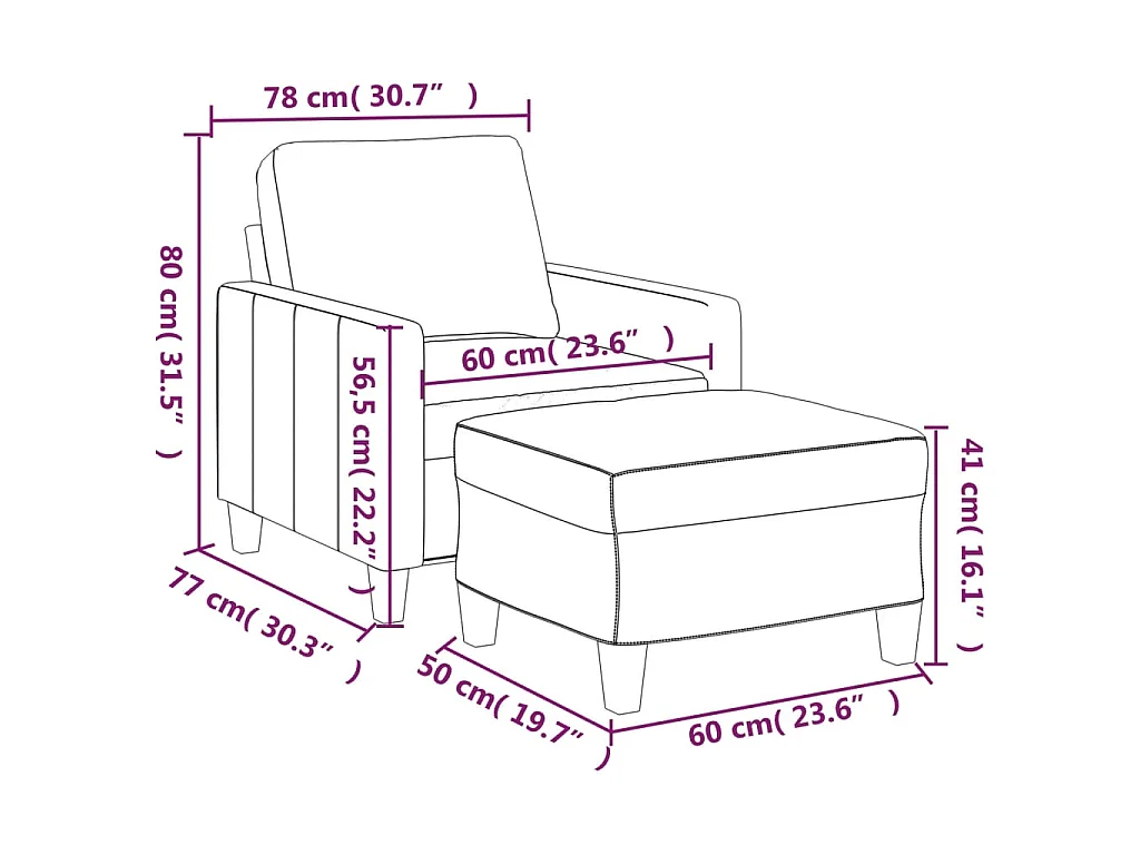 Fauteuil avec repose-pied Crème 60 cm Similicuir